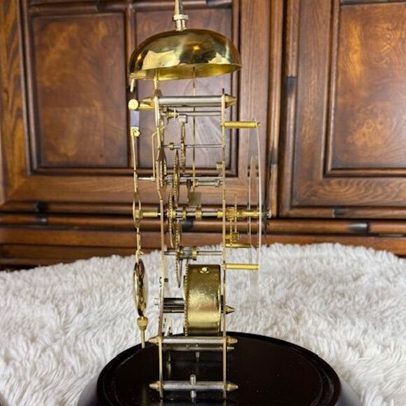 Vintage Wood Glass Brass Turnkey Pendulum Column Clock - Picture 10 of 13